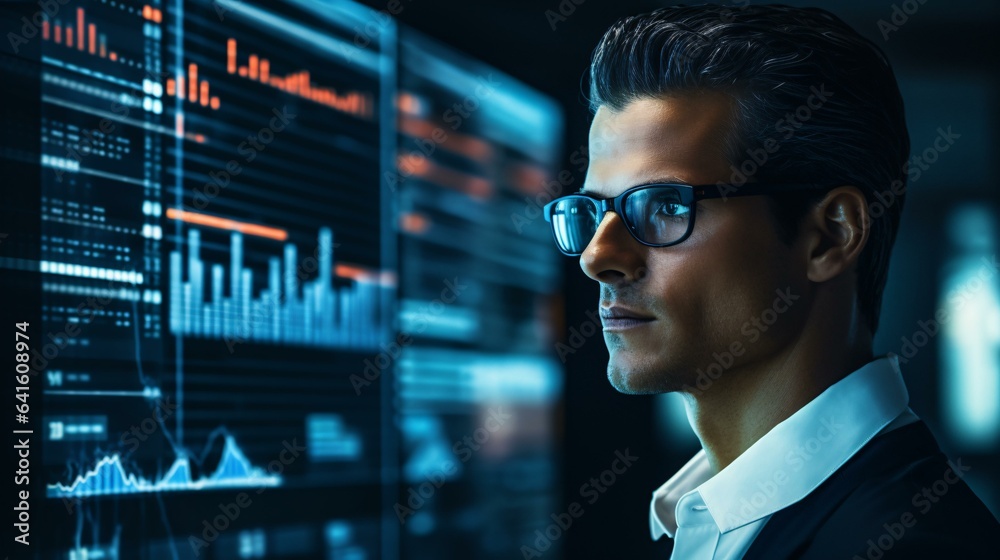 A man wearing glasses focused on a computer screen A man wearing glasses focused on a computer screen