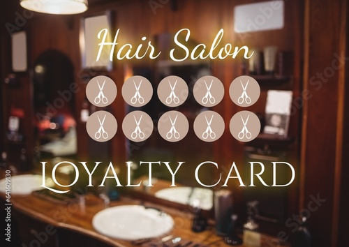 Composite of hair salon loyalty card text over hairdresser's salon
