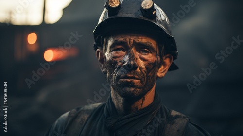 A construction worker wearing a hard hat and black shirt photo