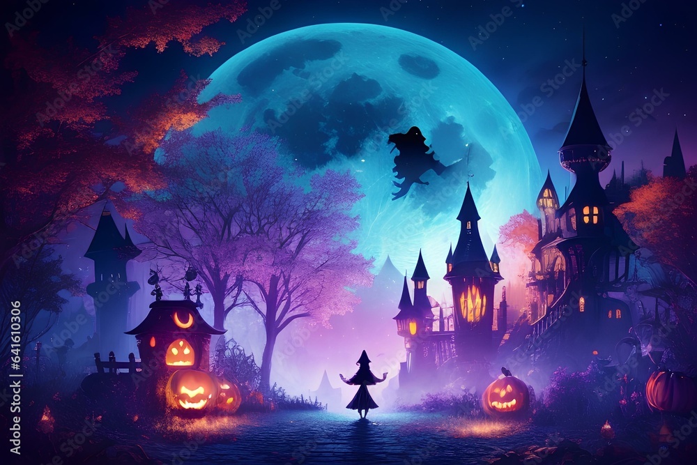 The Fantasy Halloween night for Haunted houses and Full moon