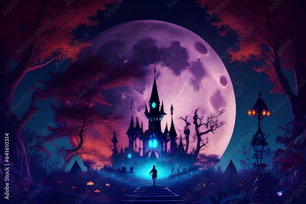 The Fantasy Halloween night for Haunted houses and Full moon