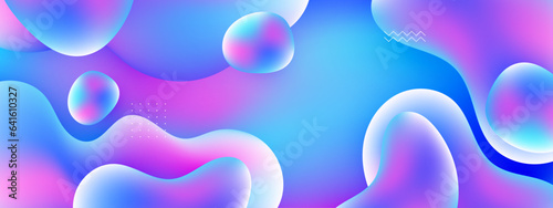 Colorful vibrant neon gradient background with liquid shapes. Morphing colorful blobs. Vector 3d illustration. Abstract 3d background. Liquid colors. Banner or sign design