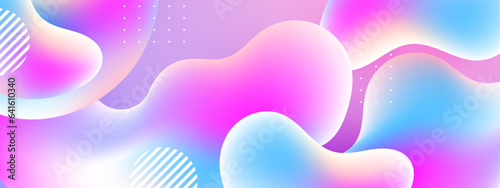 Colorful vibrant neon gradient background with liquid shapes. Morphing colorful blobs. Vector 3d illustration. Abstract 3d background. Liquid colors. Banner or sign design