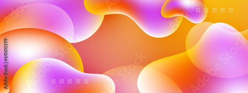 Colorful vibrant neon gradient background with liquid shapes. Morphing colorful blobs. Vector 3d illustration. Abstract 3d background. Liquid colors. Banner or sign design