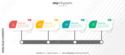 business process stage infographics template diagram banner with long rectangle box vertical direction and 4 point step creative design for slide presentation data
