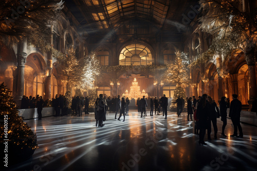 enchanting photo of an ice skating rink located amidst historic architecture, marrying the elegance of the past with modern winter joy 