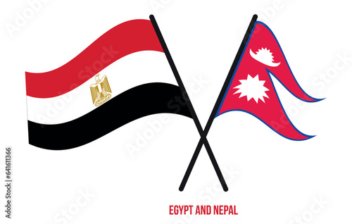 Egypt and Nepal Flags Crossed And Waving Flat Style. Official Proportion. Correct Colors.