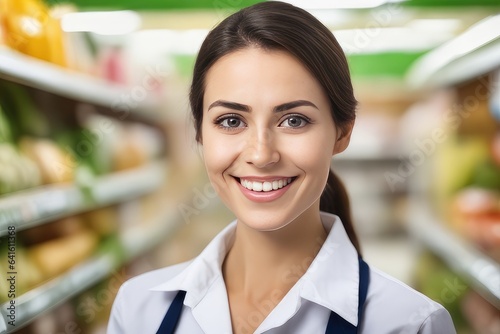 shopkeeper woman in supermarket