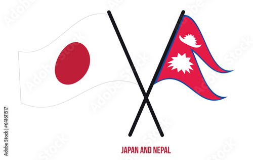 Japan and Nepal Flags Crossed And Waving Flat Style. Official Proportion. Correct Colors.