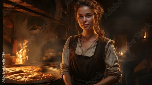 A woman enjoying a freshly baked pizza in her kitchen