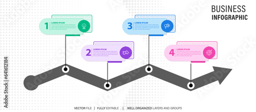 Process of circle infographic with 4 steps. Steps business timeline process infographic template
