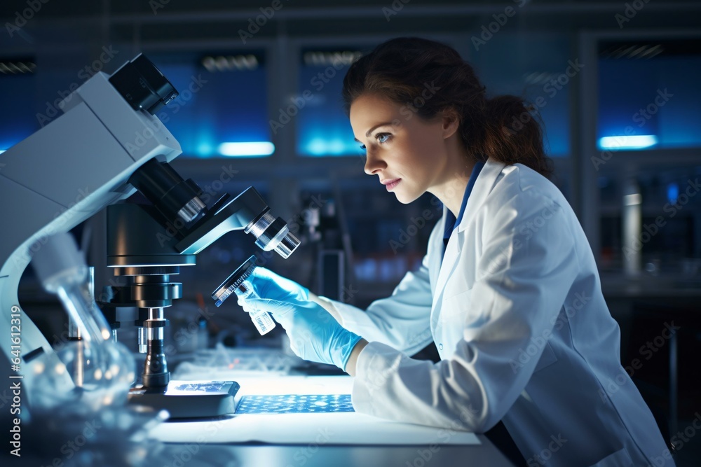 Photo of a scientist examining a specimen under a microscope