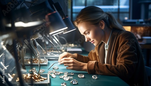 Photo of a woman crafting jewelry at a worktable