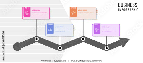 Process of circle infographic with 4 steps. Steps business timeline process infographic template
