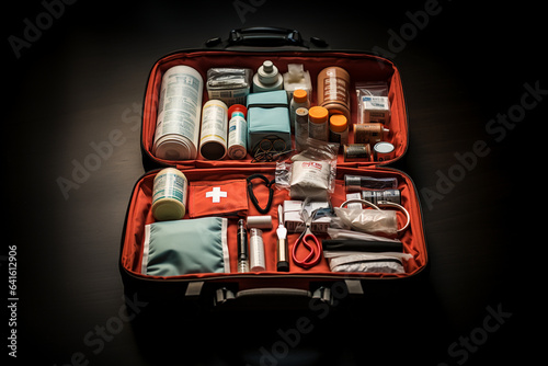A close-up photo of a well-stocked first aid kit, highlighting its contents and emphasizing the importance of preparedness photo