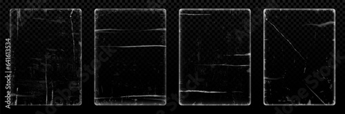 Old vintage paper cover overlay vertical frame with worn rough grunge effect. Retro vinyl album distressed and scratch rectangle mockup template design. Dirt and dust photo texture graphic filter set