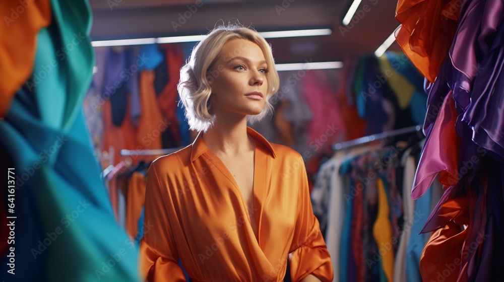 A woman posing in a clothing stor A woman posing in a clothing stor