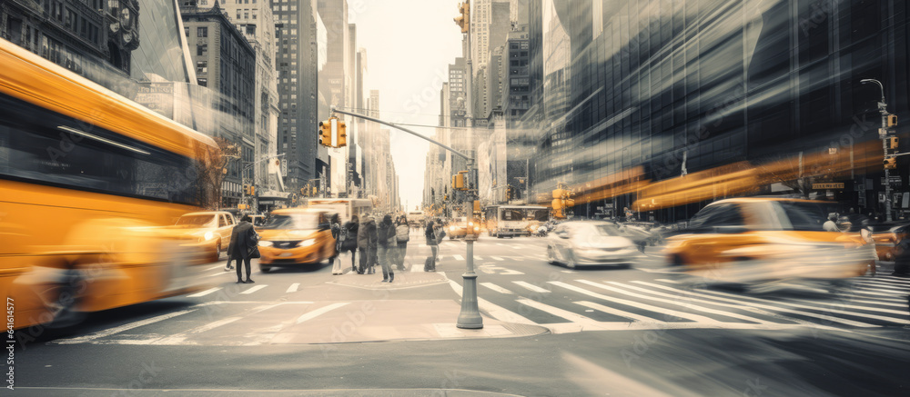 Fototapeta premium timelapse of daylight busy urban downtown city crowd people commuter transportation intersection street motion people and car taxi strret scene pedestrian city people lifestyle,ai generate