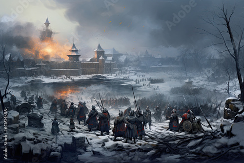 Napoleon's army during the winter and battle of Moscow in 1812. photo