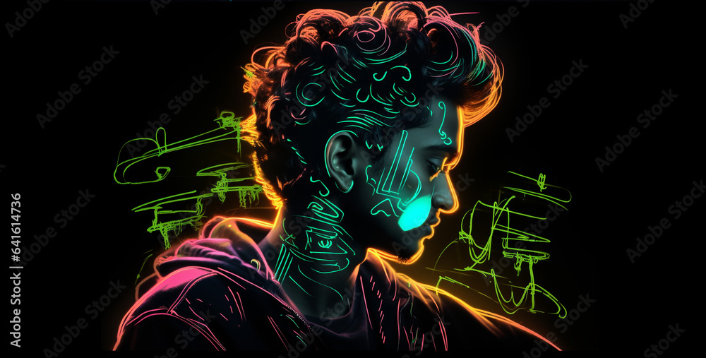 graffiti image of young man neon outline hd wallpaper