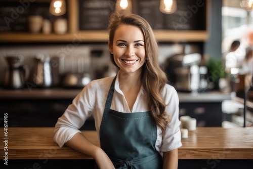 portrait of a woman barista in a cafe