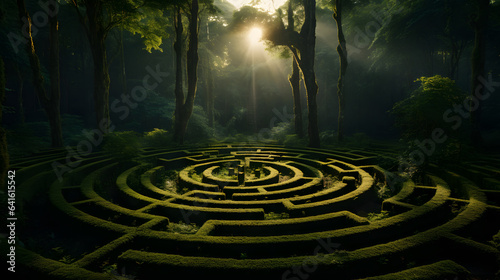A circular maze in the middle of a forest