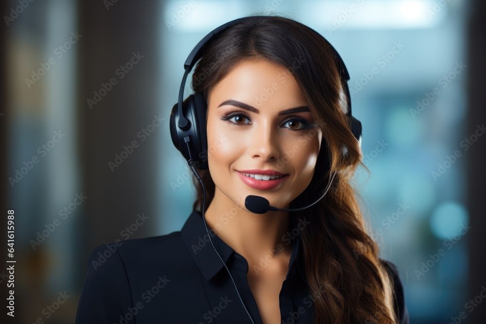 Call center, Beautiful female helpline operator in headset working at office. Technology, contact us and communication with happy employee operator in help desk agency. Call center, Beautiful female helpline operator in headset working at office. Technology, contact us and communication with happy employee operator in help desk agency.