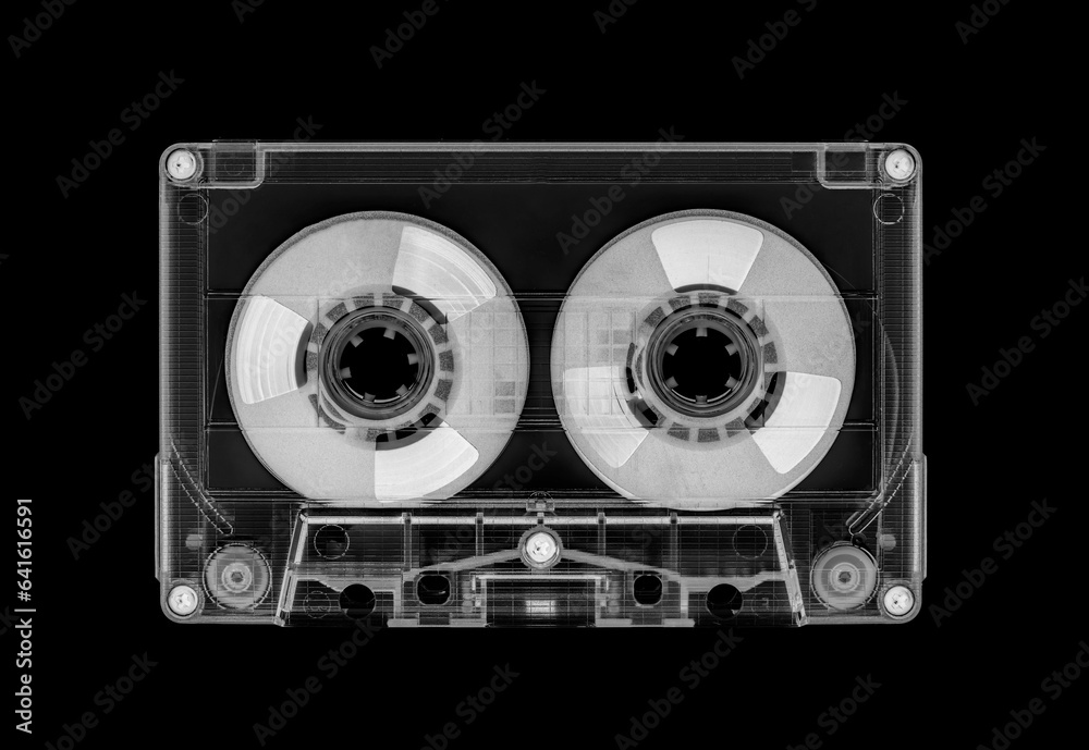 reel 2 reel cassette isolated on black background - obrazy, fototapety, plakaty 