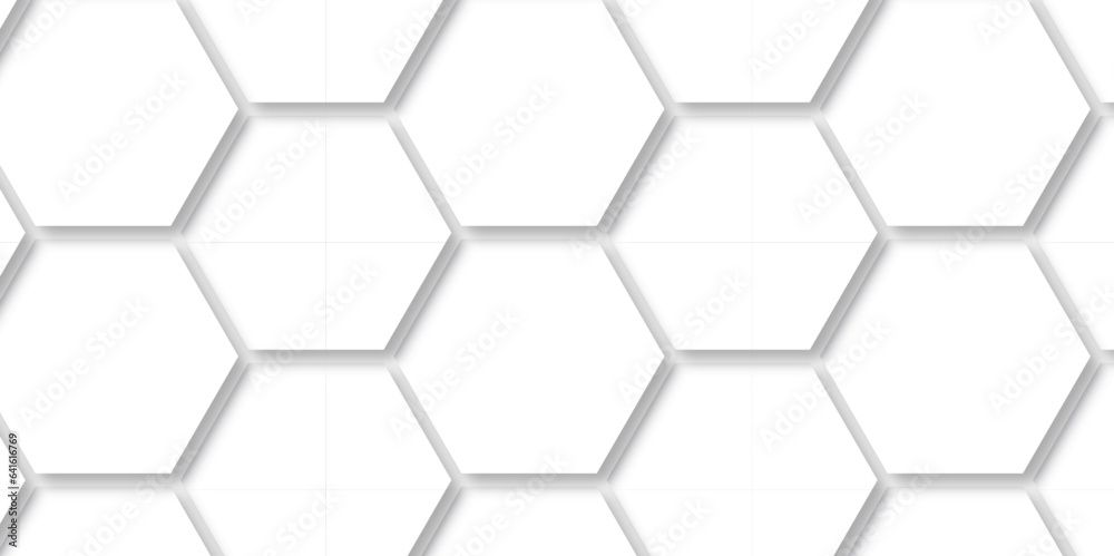 Fototapeta premium Abstract background with hexagons honeycomb technology texture. Hexagonal shape structure light seamless geometric cell. Surface polygon pattern with glowing hexagon and futuristic business.