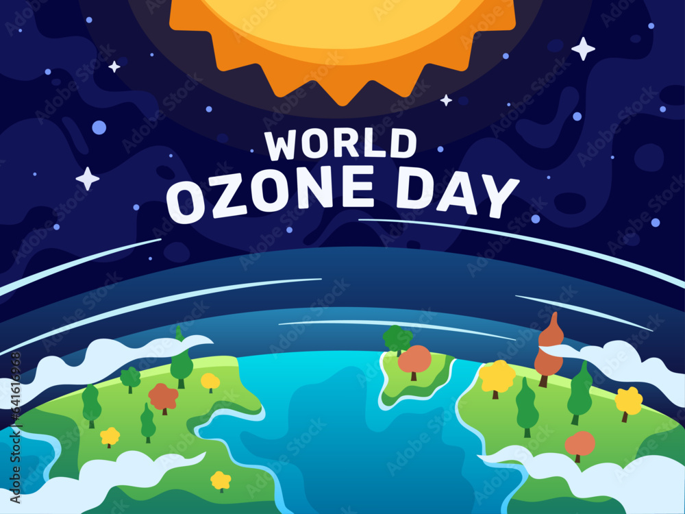 Fototapeta premium World Ozone Day vector art: Earth shielded by the ozone layer, emphasizing its vital role in preserving our environment. Inspire global awareness and conservation.