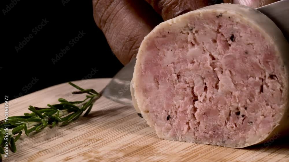 Macro Slicing of a Garlic Sausage