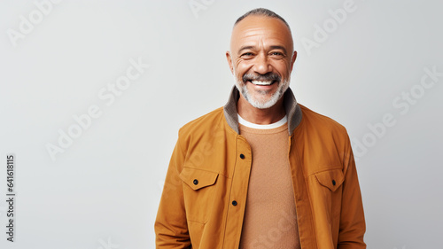 Happy mature man on a solid background