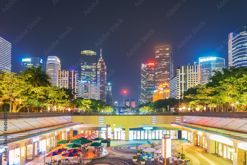 Fototapeta premium The skyline of urban architecture and the night view of the ancient canal in Guangzhou, China 