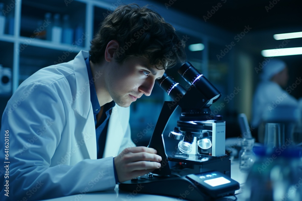 A scientist examining a specimen under a microscope A scientist examining a specimen under a microscope