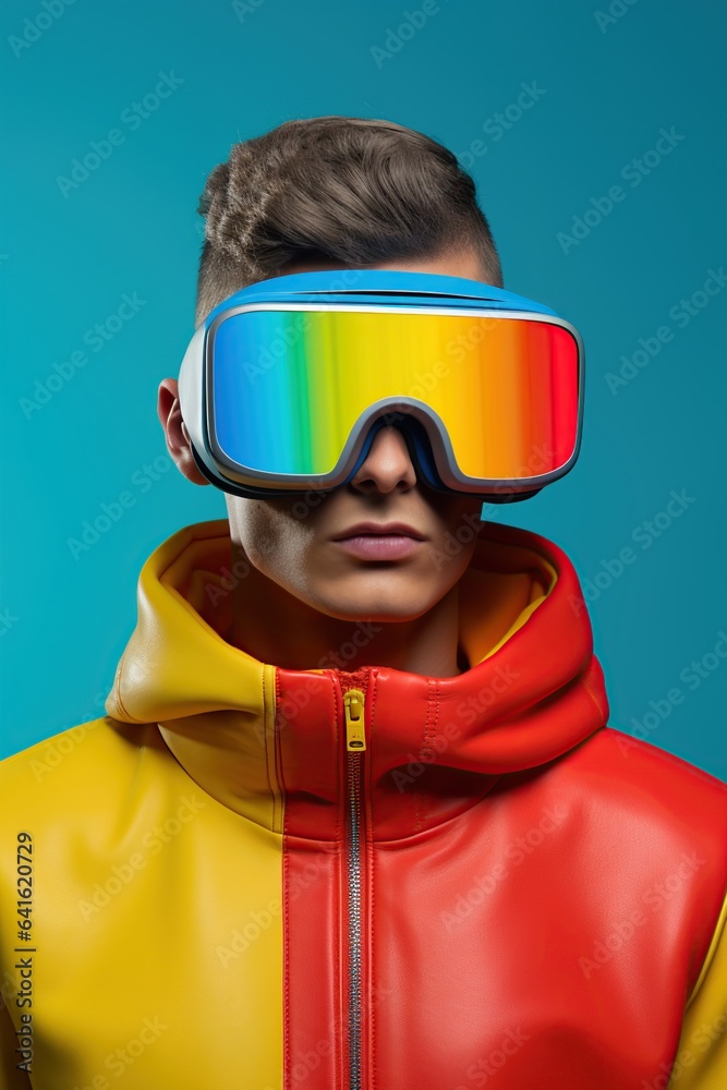 Illustration of a fashion portrait wearing a virtual reality (VR) headset.,., AI Generated. Illustration of a fashion portrait wearing a virtual reality (VR) headset.,., AI Generated.