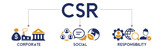 CSR banner website icons vector illustration concept of business and organization with an icons of corporate social responsibility and giving back to community on white background