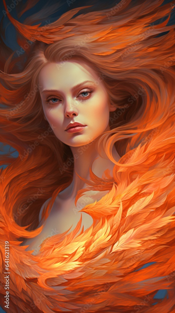 A vibrant portrait of a woman with fiery orange hair A vibrant portrait of a woman with fiery orange hair