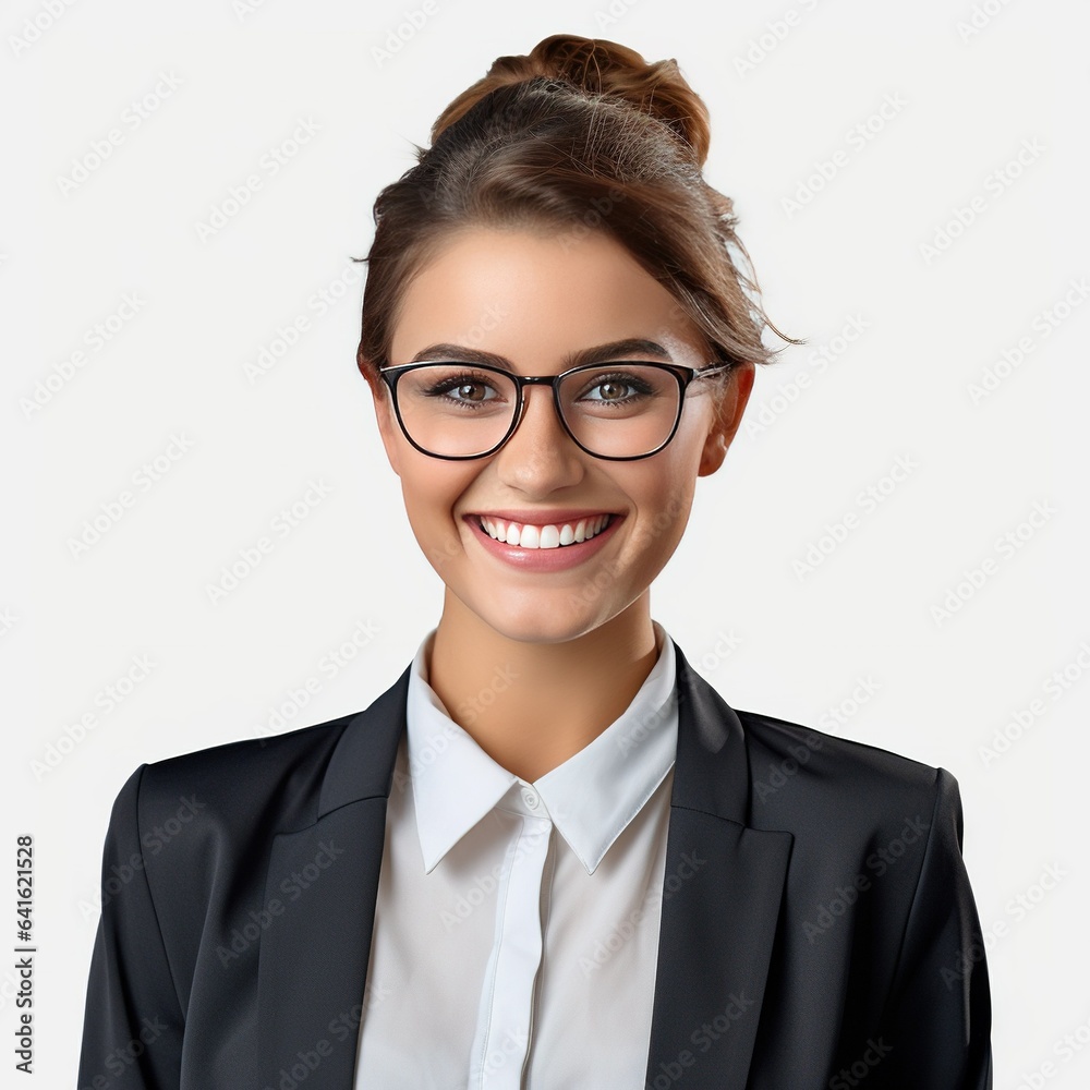A happy business woman on white background