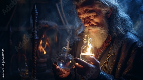 An elderly man holding a light bulb in his hand, symbolizing ideas and innovation
