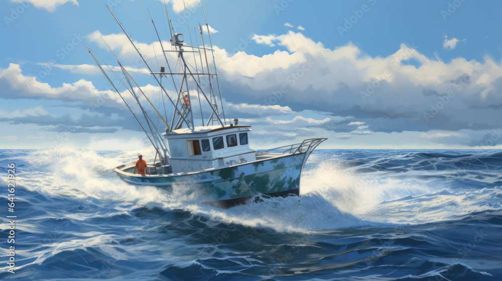 the modern fishing boat on the ocean the modern fishing boat on the ocean