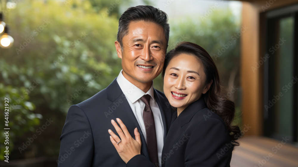Asian couple smiling and happy