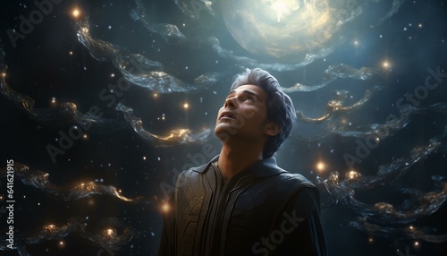 A man gazing at a mesmerizing night sky filled with countless stars
