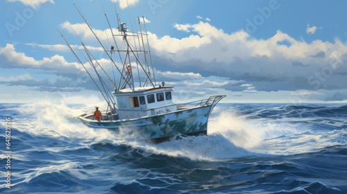 the modern fishing boat on the ocean
