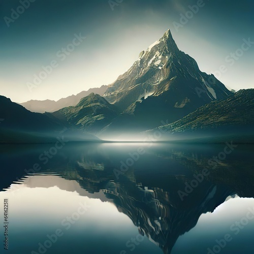 Majestic mountain peak reflects in tranquil pond