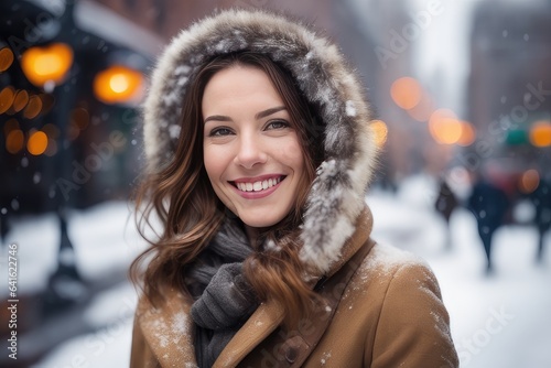portrait of a woman on street in winter