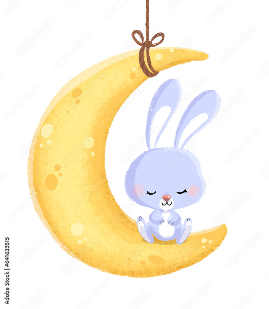 Baby rabbit sleeping on the moon Baby rabbit sleeping on the moon