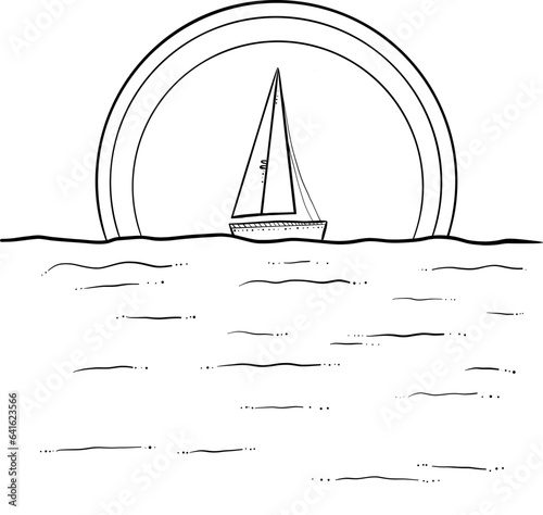 Minimal line art of sailboat in the sea