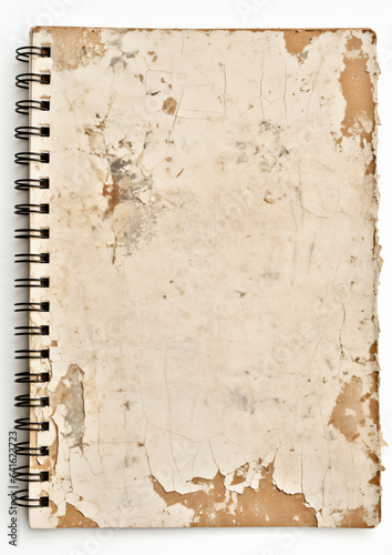 Worn and torn grunge notebook cover paper isolated on white background 