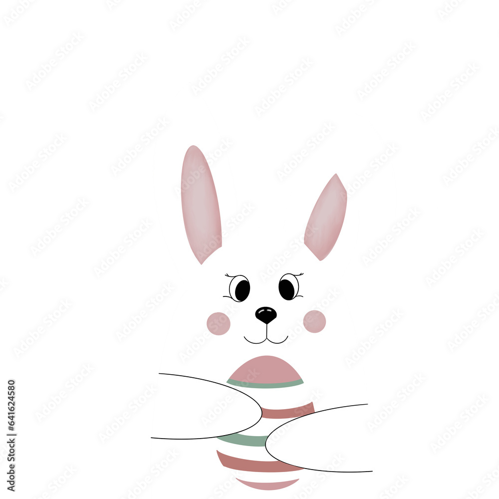 Illustration of a cute Easter bunny with pink ears on a transparent background. Elements for creating an Easter composition Illustration of a cute Easter bunny with pink ears on a transparent background. Elements for creating an Easter composition