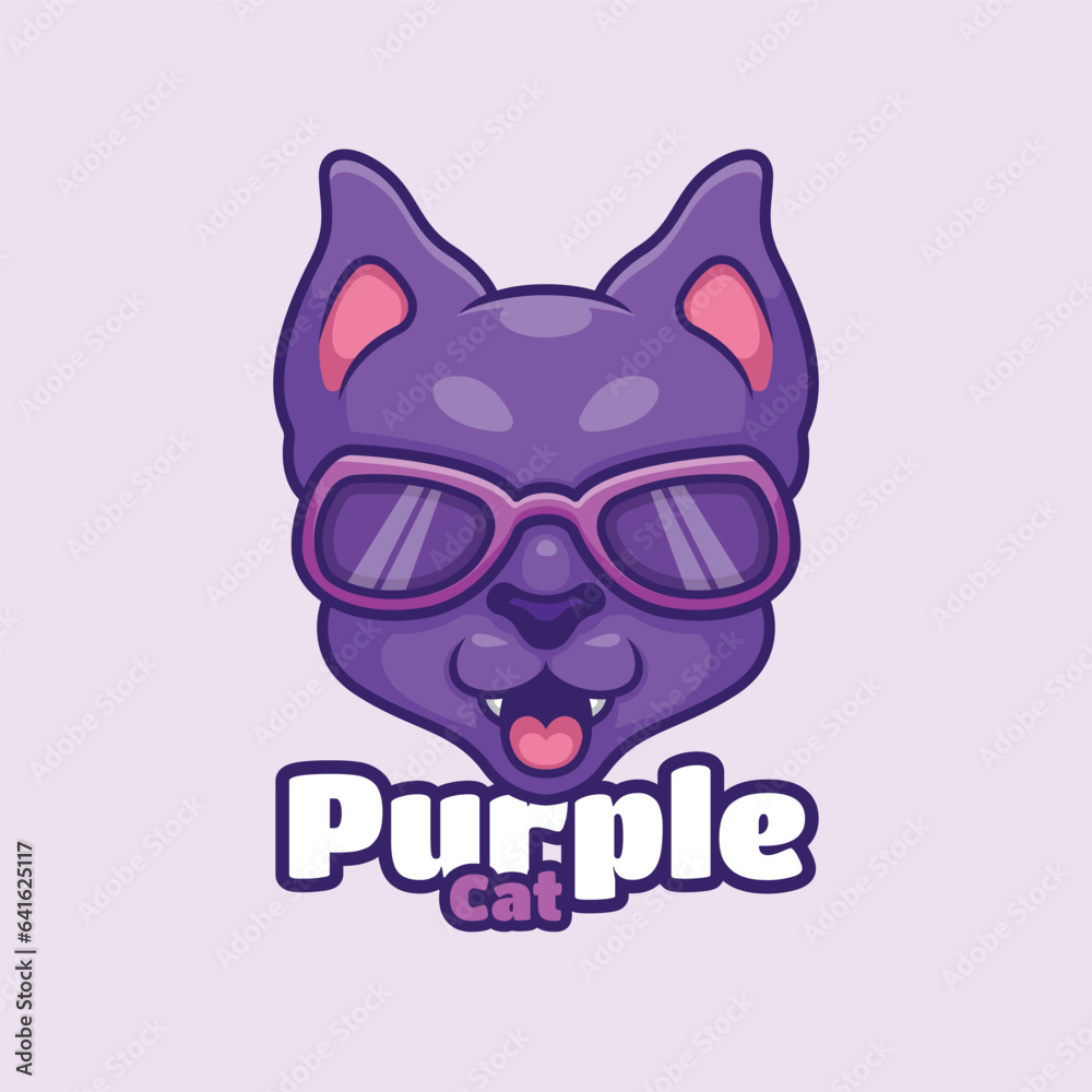 Purple Cat Cartoon Mascot Logo Design